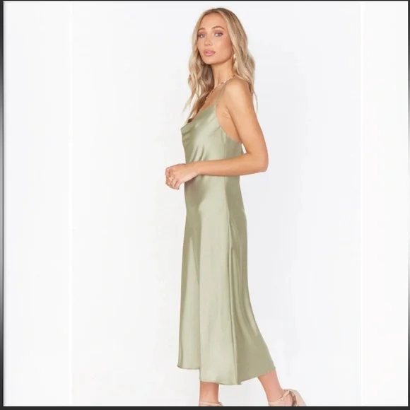 Verona Cowl Dress ~ Moss Green Luxe Satin L Verona Cowl Dress ~ Moss Green Luxe Satin L
